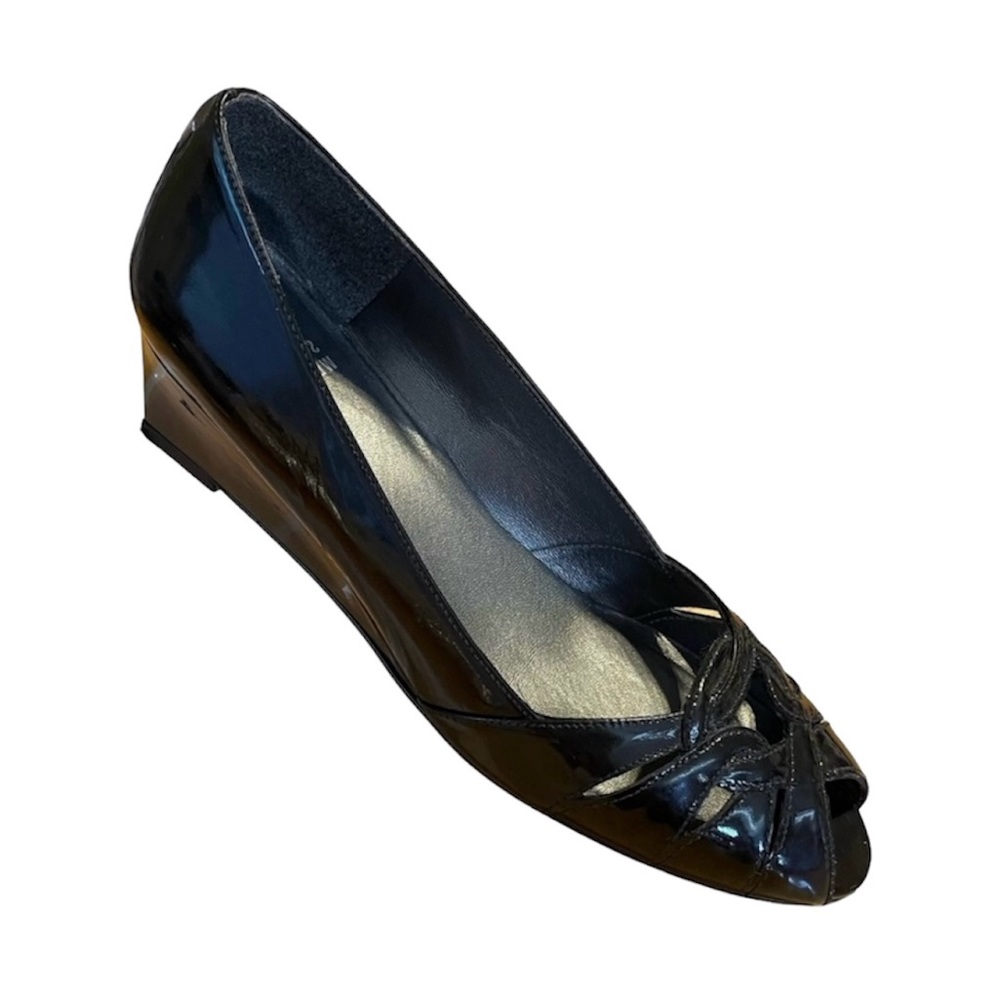 STUART WEITZMAN Patent Leather Peep Toe Wedge Pump Black Women’s Size 7.5 N